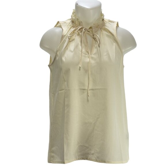 BUCKHEAD BETTIES Women's Top Ecru Ruffle Collar Sleeveless Tied Neck Size S - Picture 1 of 9